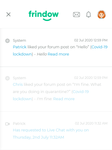 frindow app notifications
